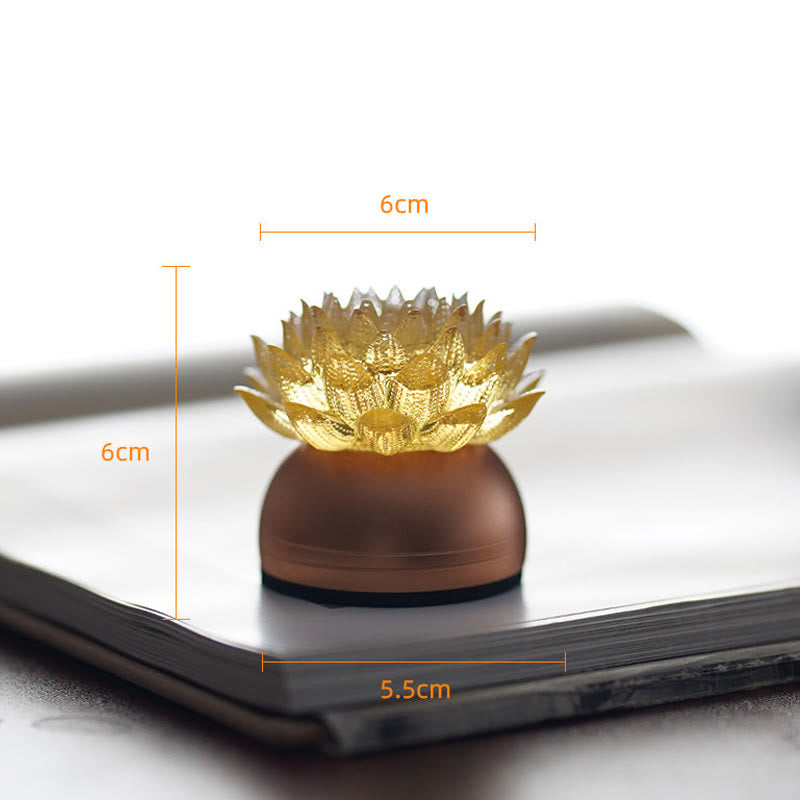 Buddha Stones Décoration intérieure Lotus Liuli en verre, cuivre et laiton, symbole de nouveau départ - Socle en alliage d'aluminium Lotus doré (6*6*5,5 cm) - Rechargeable - image 2