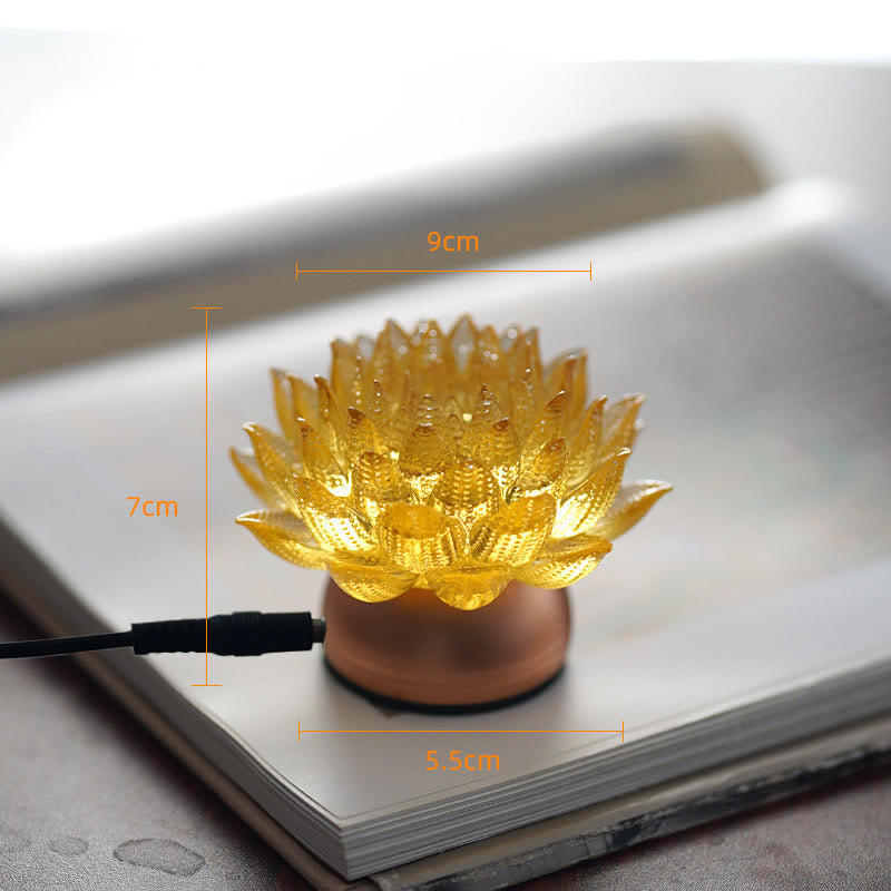 Buddha Stones Décoration intérieure Lotus Liuli en verre, cuivre et laiton, symbole de nouveau départ - Socle en alliage d'aluminium Lotus doré (9*7*5,5 cm) - Module d'extension - image 15