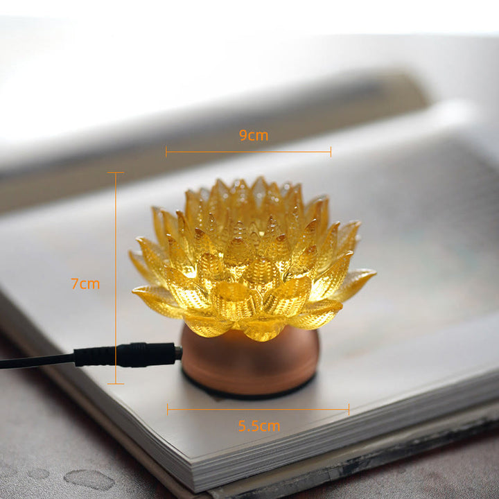 Buddha Stones Décoration intérieure Lotus Liuli en verre, cuivre et laiton, symbole de nouveau départ - Socle en alliage d'aluminium Lotus doré (9*7*5,5 cm) - Module d'extension - image 15