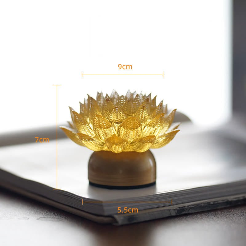 Buddha Stones Décoration intérieure Lotus Liuli en verre, cuivre et laiton, symbole de nouveau départ - Socle en cuivre et laiton « Lotus doré » (9*7*5,5 cm) - Rechargeable - image 22
