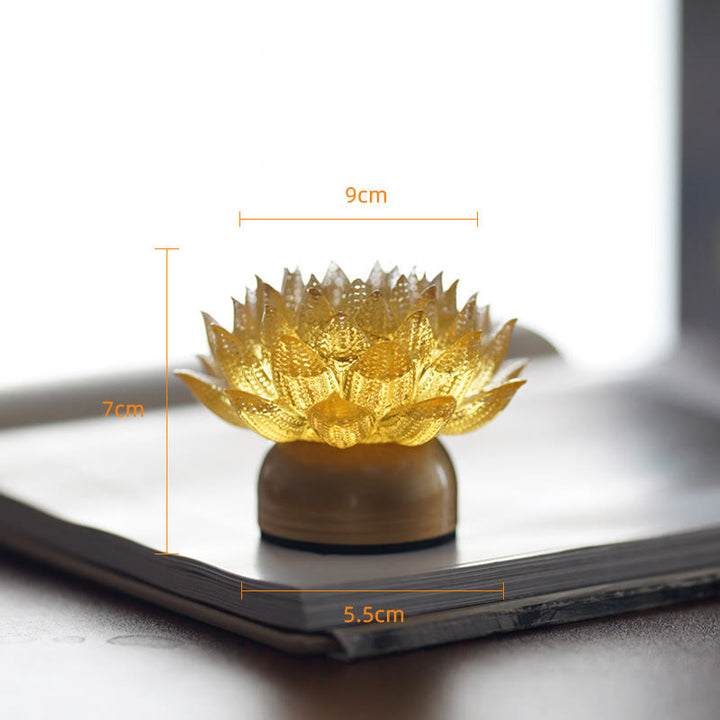 Buddha Stones Décoration intérieure Lotus Liuli en verre, cuivre et laiton, symbole de nouveau départ - Socle en cuivre et laiton « Lotus doré » (9*7*5,5 cm) - Rechargeable - image 22