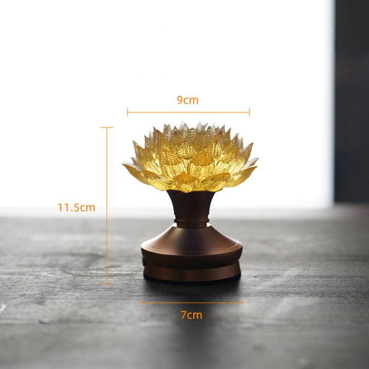 Buddha Stones Décoration intérieure Lotus Liuli en verre, cuivre et laiton, symbole de nouveau départ - Socle en alliage d'aluminium Lotus doré (9*11,5*7 cm) - Rechargeable - image 27