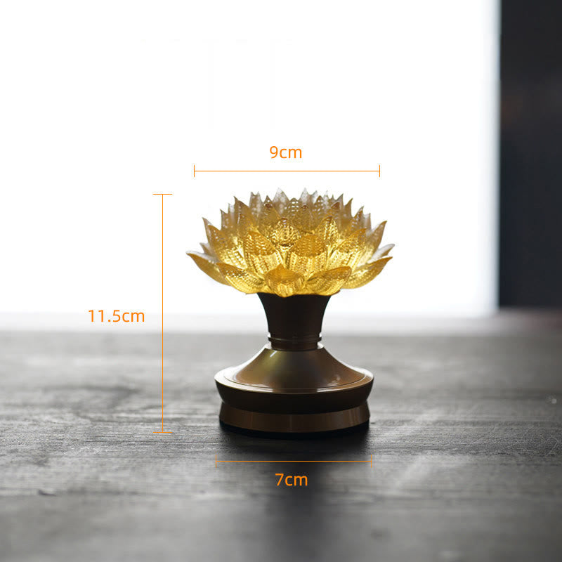 Buddha Stones Décoration intérieure Lotus Liuli en verre, cuivre et laiton, symbole de nouveau départ - Socle en cuivre et laiton « Lotus doré » (9 x 11,5 x 7 cm) - Rechargeable - image 31