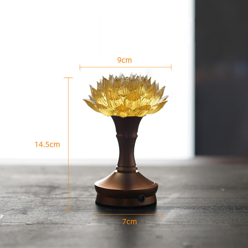 Buddha Stones Décoration intérieure Lotus Liuli en verre, cuivre et laiton, symbole de nouveau départ - Socle en alliage d'aluminium Lotus doré (9*14,5*7 cm) - Rechargeable - image 35