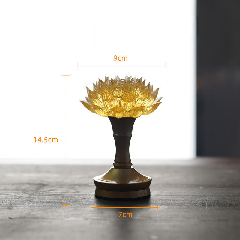 Buddha Stones Décoration intérieure Lotus Liuli en verre, cuivre et laiton, symbole de nouveau départ - Socle en cuivre et laiton doré Lotus (9*14,5*7 cm) - Rechargeable - image 39