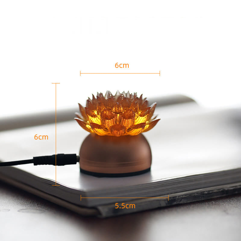 Buddha Stones Décoration intérieure Lotus Liuli en verre, cuivre et laiton, symbole de nouveau départ - Socle en alliage d'aluminium Orange Lotus (6*6*5,5 cm) - Module d'extension - image 4