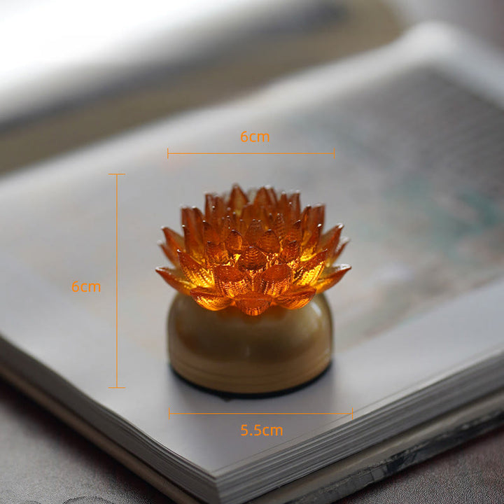 Buddha Stones Décoration intérieure Lotus Liuli en verre, cuivre et laiton, symbole de nouveau départ - Socle en cuivre et laiton Orange Lotus (6*6*5,5 cm) - Rechargeable - image 14