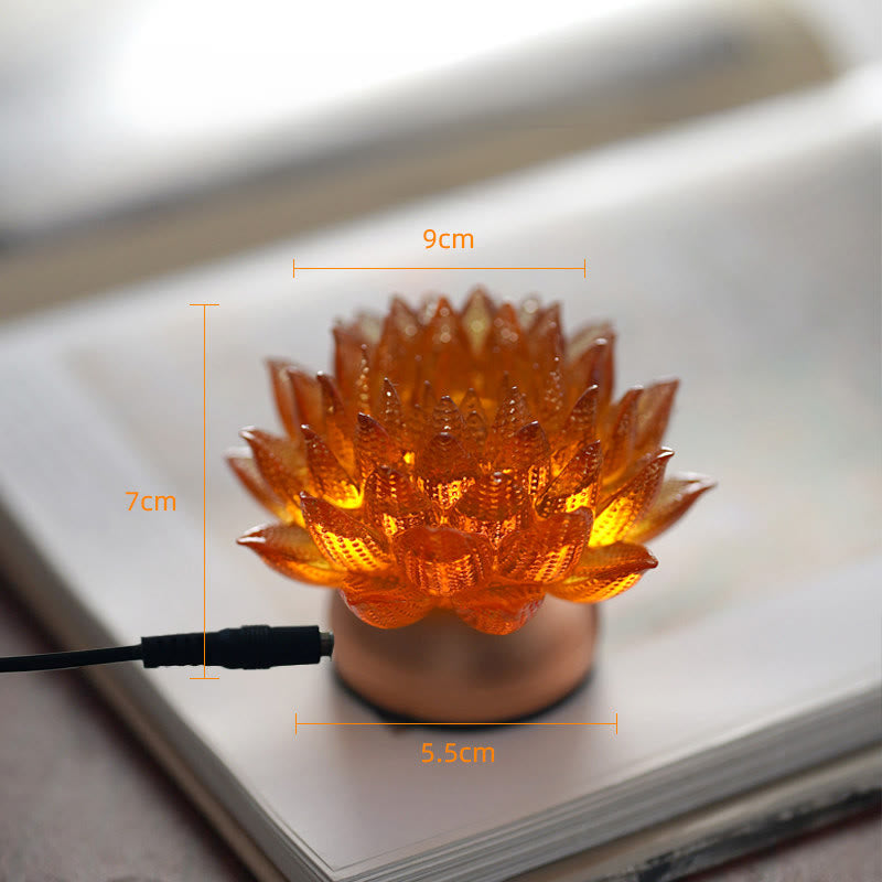 Buddha Stones Décoration intérieure Lotus Liuli en verre, cuivre et laiton, symbole de nouveau départ - Socle en alliage d'aluminium Orange Lotus (9*7*5,5 cm) - Module d'extension - image 17