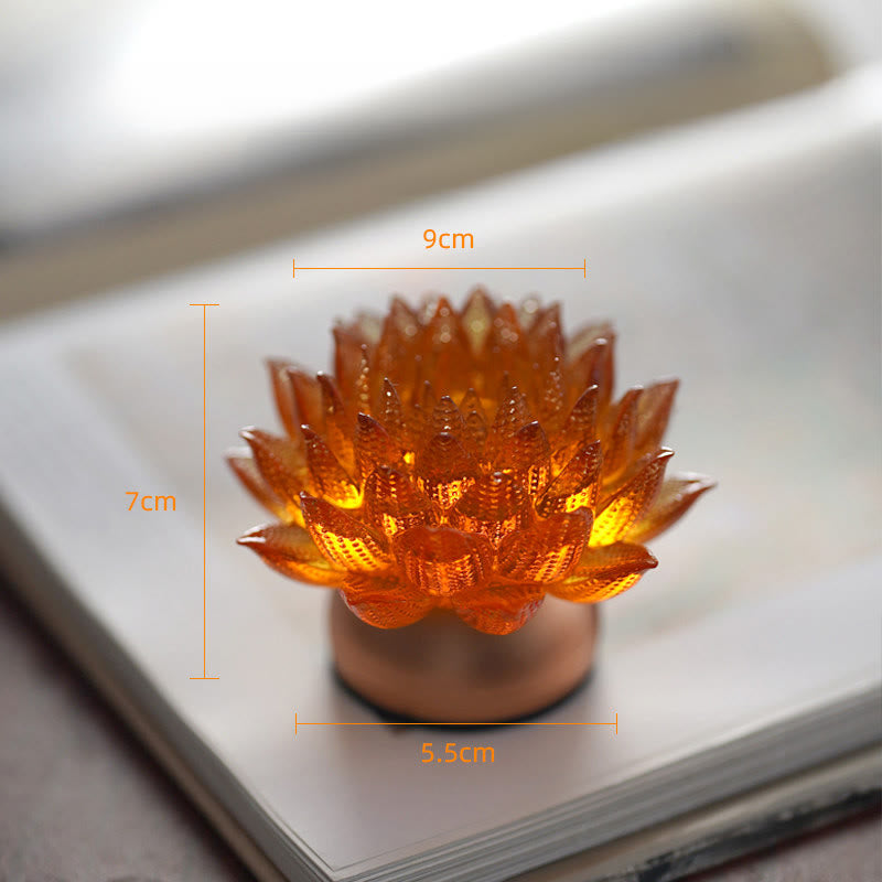 Buddha Stones Décoration intérieure Lotus Liuli en verre, cuivre et laiton, symbole de nouveau départ - Socle en alliage d'aluminium Orange Lotus (9*7*5,5 cm) - Rechargeable - image 18