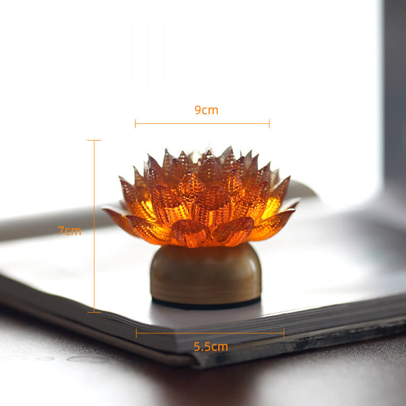 Buddha Stones Décoration intérieure Lotus Liuli en verre, cuivre et laiton, symbole de nouveau départ - Socle en cuivre et laiton Orange Lotus (9*7*5,5 cm) - Rechargeable - image 25