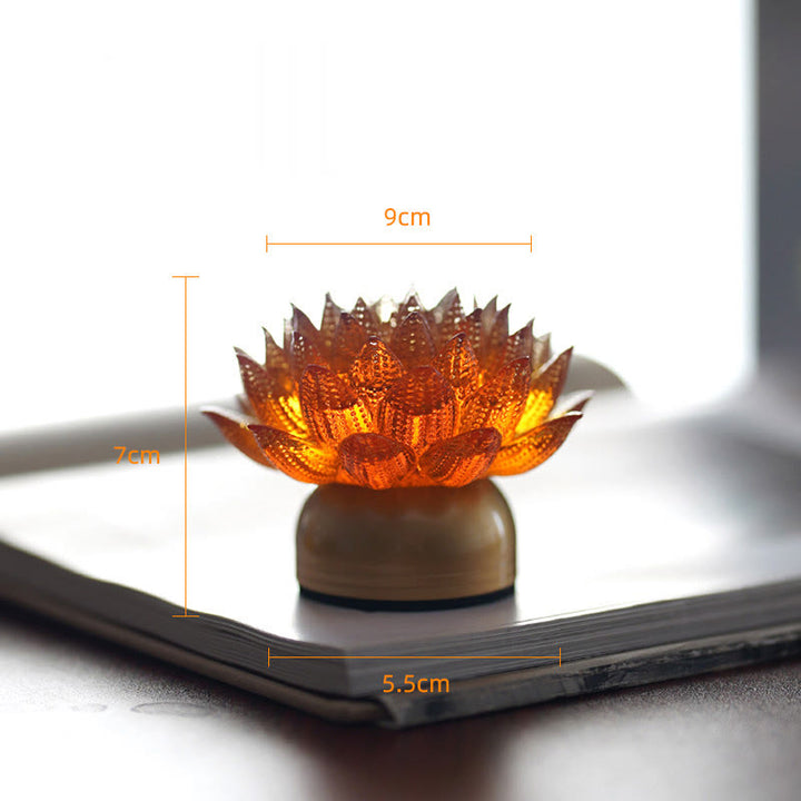 Buddha Stones Décoration intérieure Lotus Liuli en verre, cuivre et laiton, symbole de nouveau départ - Socle en cuivre et laiton Orange Lotus (9*7*5,5 cm) - Rechargeable - image 25