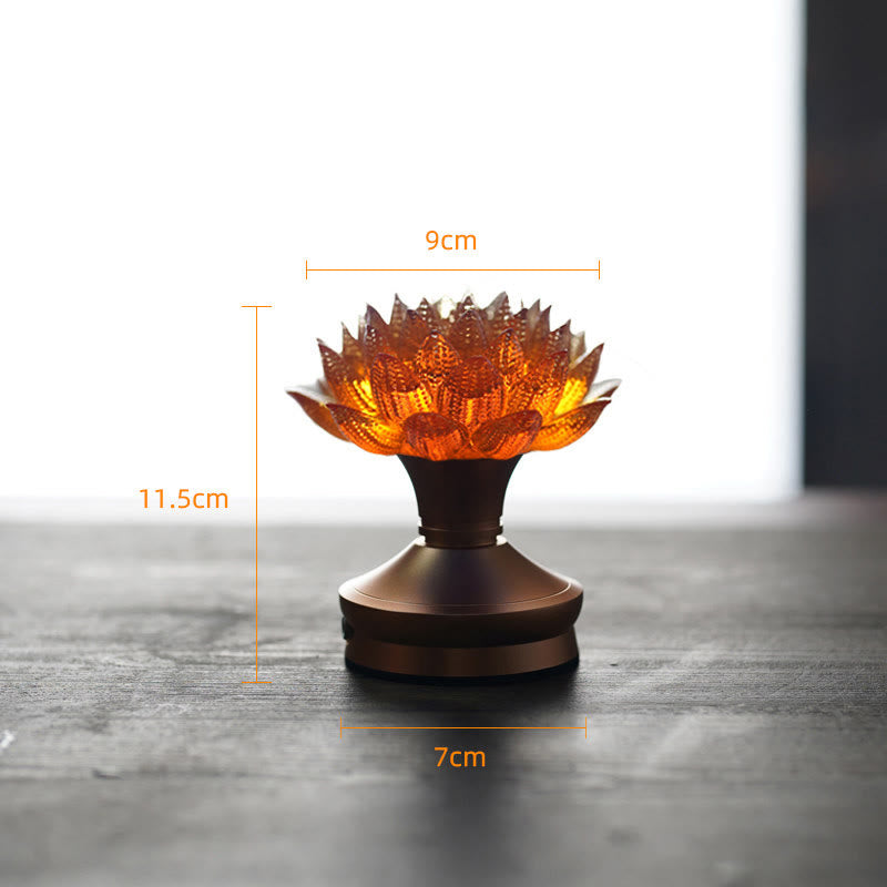 Buddha Stones Décoration intérieure Lotus Liuli en verre, cuivre et laiton, symbole de nouveau départ - Socle en alliage d'aluminium Orange Lotus (9*11,5*7 cm) - Rechargeable - image 29