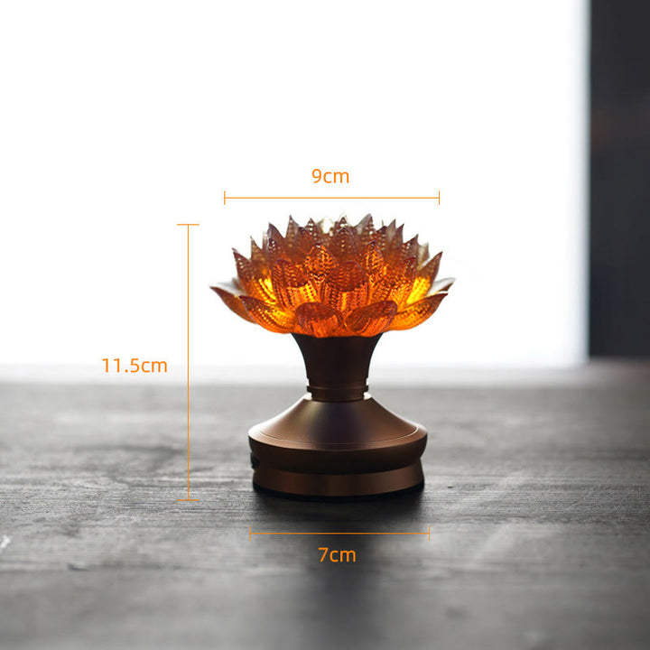 Buddha Stones Décoration intérieure Lotus Liuli en verre, cuivre et laiton, symbole de nouveau départ - Socle en alliage d'aluminium Orange Lotus (9*11,5*7 cm) - Rechargeable - image 29