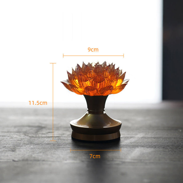 Buddha Stones Décoration intérieure Lotus Liuli en verre, cuivre et laiton, symbole de nouveau départ - Socle en cuivre et laiton Orange Lotus (9*11,5*7 cm) - Rechargeable - image 33