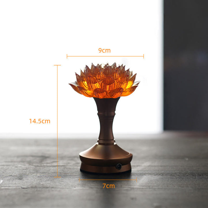 Buddha Stones Décoration intérieure Lotus Liuli en verre, cuivre et laiton, symbole de nouveau départ - Socle en alliage d'aluminium Orange Lotus (9*14,5*7 cm) - Rechargeable - image 37