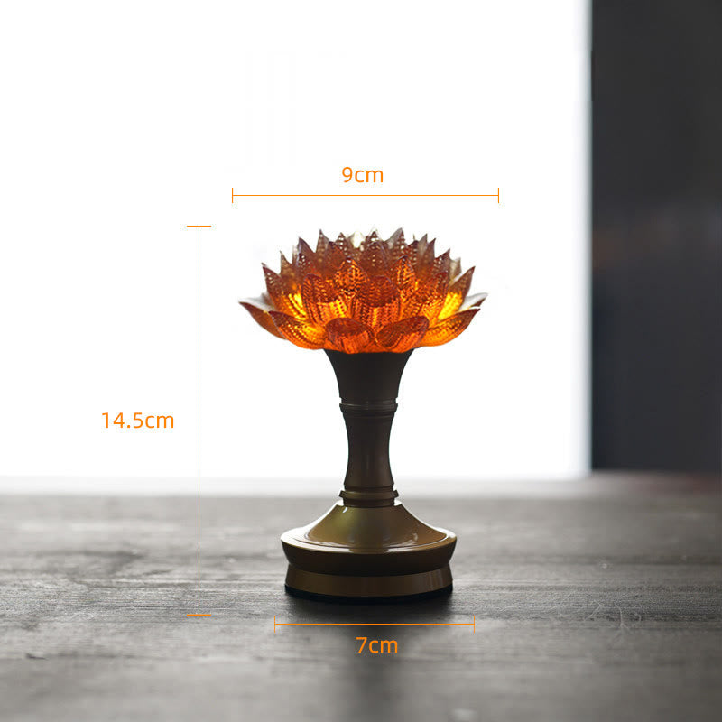 Buddha Stones Décoration intérieure Lotus Liuli en verre, cuivre et laiton, symbole de nouveau départ - Socle en cuivre et laiton Orange Lotus (9*14,5*7 cm) - Rechargeable - image 41