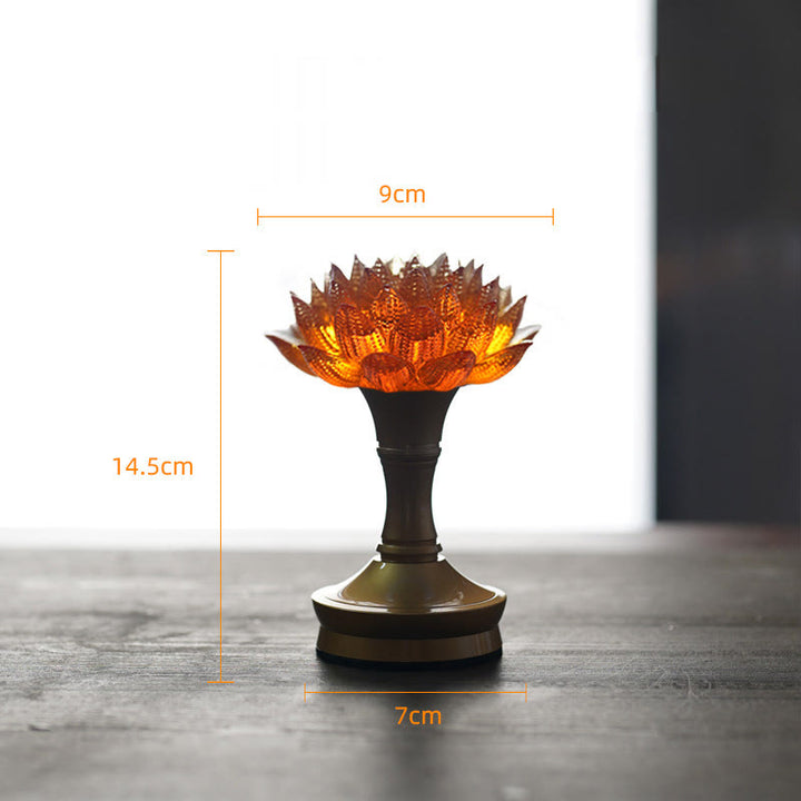 Buddha Stones Décoration intérieure Lotus Liuli en verre, cuivre et laiton, symbole de nouveau départ - Socle en cuivre et laiton Orange Lotus (9*14,5*7 cm) - Rechargeable - image 41