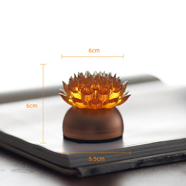 Buddha Stones Décoration intérieure Lotus Liuli en verre, cuivre et laiton, symbole de nouveau départ - Socle en alliage d'aluminium Orange Lotus (6*6*5,5 cm) - Rechargeable - image 6