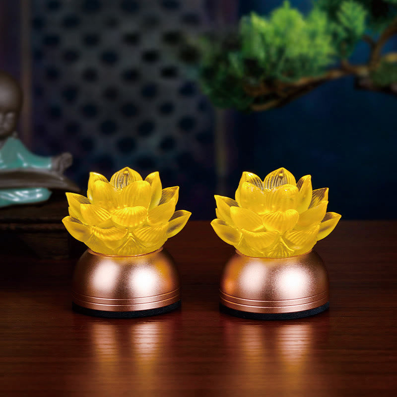 Buddha Stones Décoration intérieure Lotus Liuli en verre et cuivre pour un nouveau départ - 2 pièces rechargeables (6,5*6,4*5,5 cm) - image 1