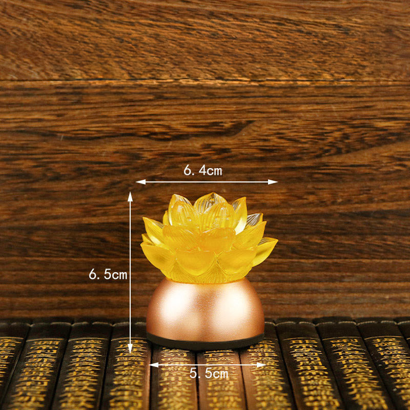 Buddha Stones Décoration intérieure Lotus Liuli en verre et cuivre pour un nouveau départ - Lampe torche rechargeable à sept couleurs (6,5 x 6,4 x 5,5 cm) - image 2
