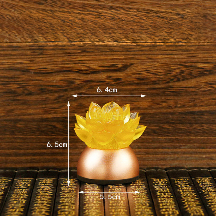 Buddha Stones Décoration intérieure Lotus Liuli en verre et cuivre pour un nouveau départ - Lampe torche rechargeable à sept couleurs (6,5 x 6,4 x 5,5 cm) - image 2