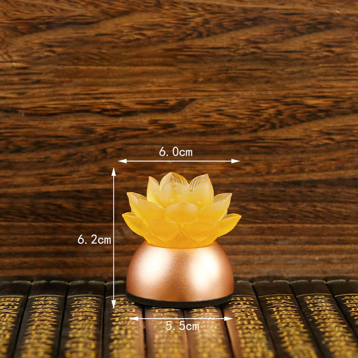 Buddha Stones Décoration intérieure Lotus Liuli en verre et cuivre pour un nouveau départ - Branchement SandyBrown (6*6,2*5,5 cm) - image 9