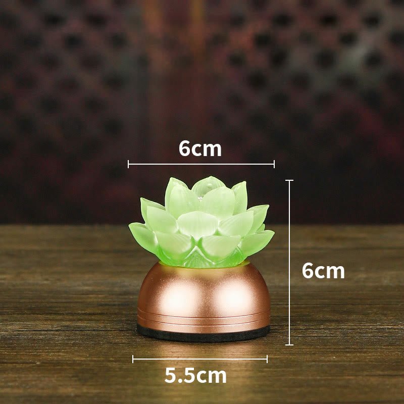 Buddha Stones Décoration intérieure Lotus Liuli en verre et cuivre pour un nouveau départ - Rechargeable verte (6*6*5,5 cm) - image 15
