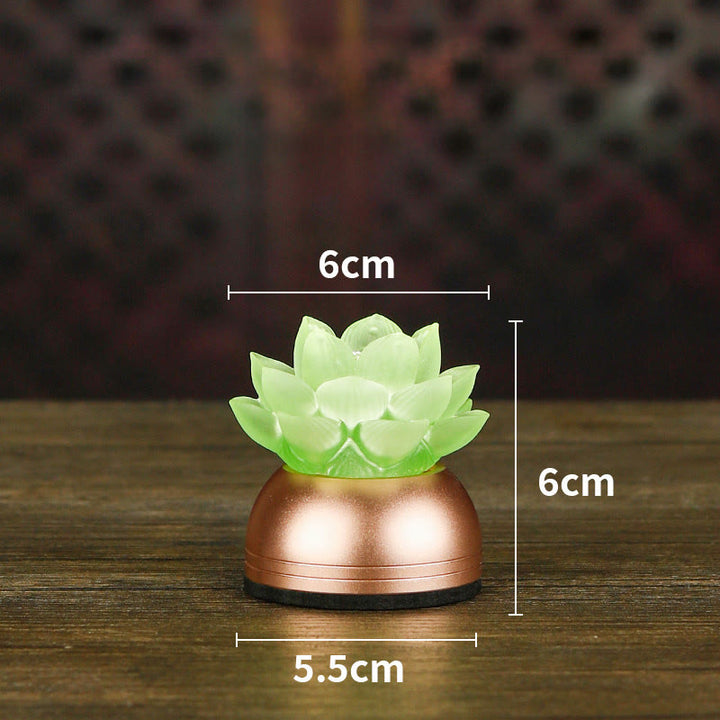 Buddha Stones Décoration intérieure Lotus Liuli en verre et cuivre pour un nouveau départ - Rechargeable verte (6*6*5,5 cm) - image 15