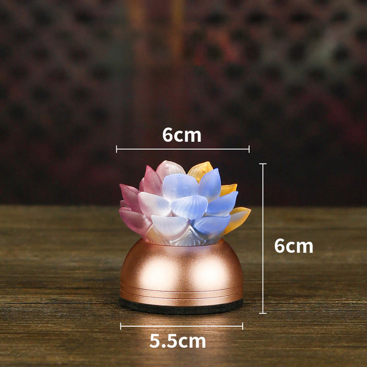 Buddha Stones Décoration intérieure Lotus Liuli en verre et cuivre pour un nouveau départ - Rechargeable et colorée (6*6*5,5 cm) - image 16