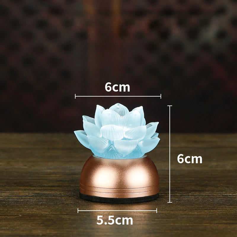 Buddha Stones Décoration intérieure Lotus Liuli en verre et cuivre pour un nouveau départ - Bleu clair rechargeable (6*6*5,5 cm) - image 19