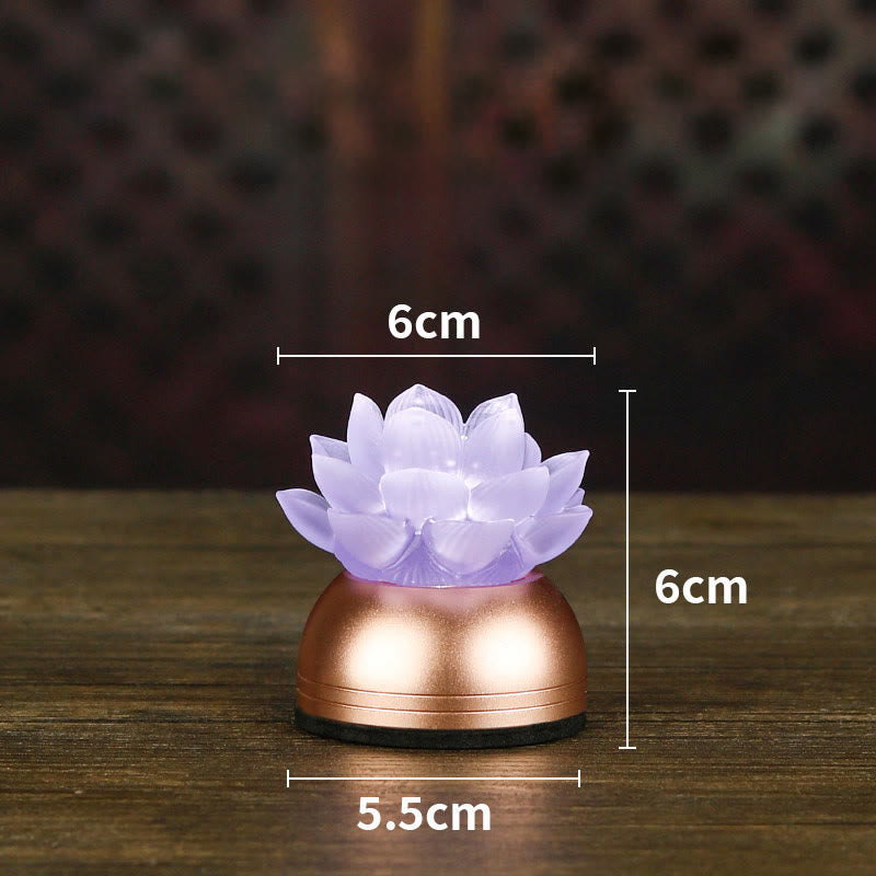 Buddha Stones Décoration intérieure Lotus Liuli en verre et cuivre pour un nouveau départ - Violet clair rechargeable (6*6*5,5 cm) - image 20