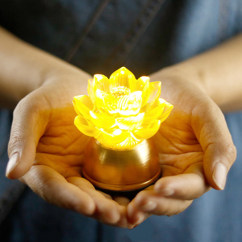 Buddha Stones Décoration intérieure Lotus Liuli en verre et cuivre pour un nouveau départ - image 0