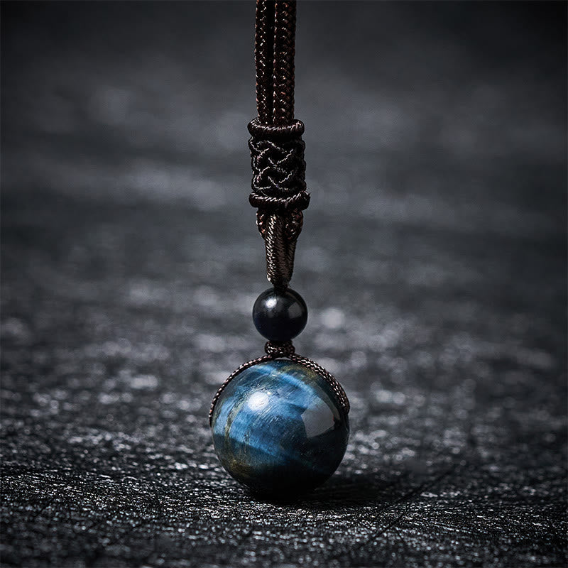 Buddha Stones Collier pendentif en obsidienne œil de tigre, obsidienne argentée, obsidienne dorée, obsidienne arc-en-ciel, symbole positif - Œil de tigre - 16 mm - image 1