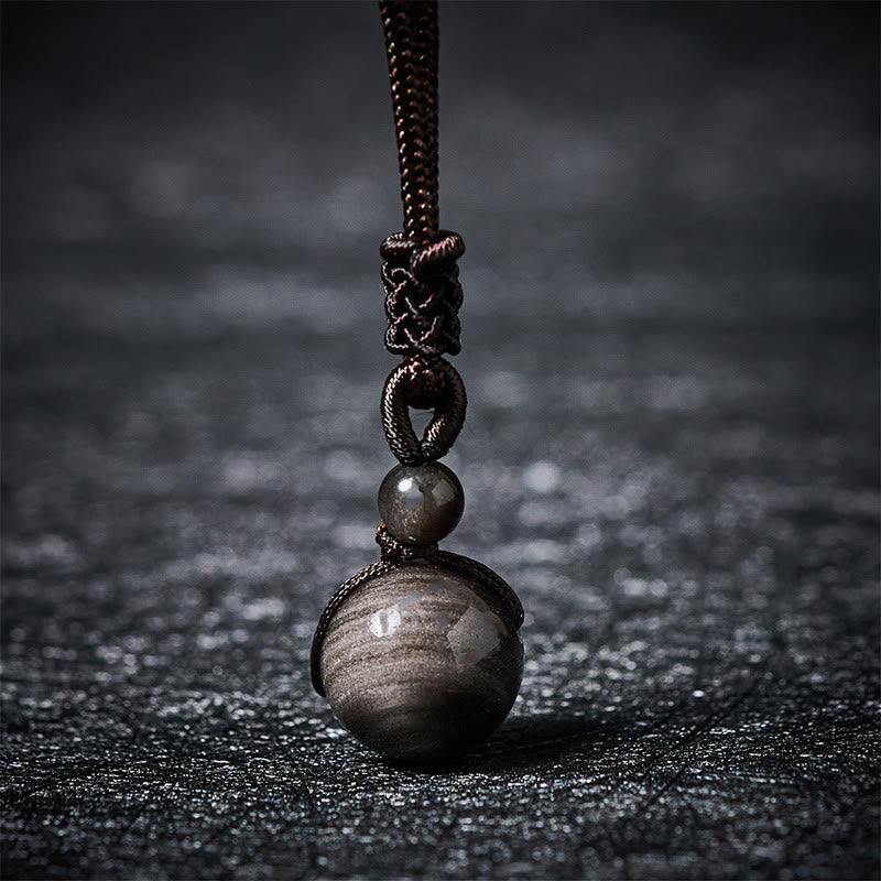 Buddha Stones Collier pendentif en obsidienne œil de tigre, obsidienne argentée, obsidienne dorée, obsidienne arc-en-ciel, symbole positif - Obsidienne à reflets argentés - 16 mm - image 5