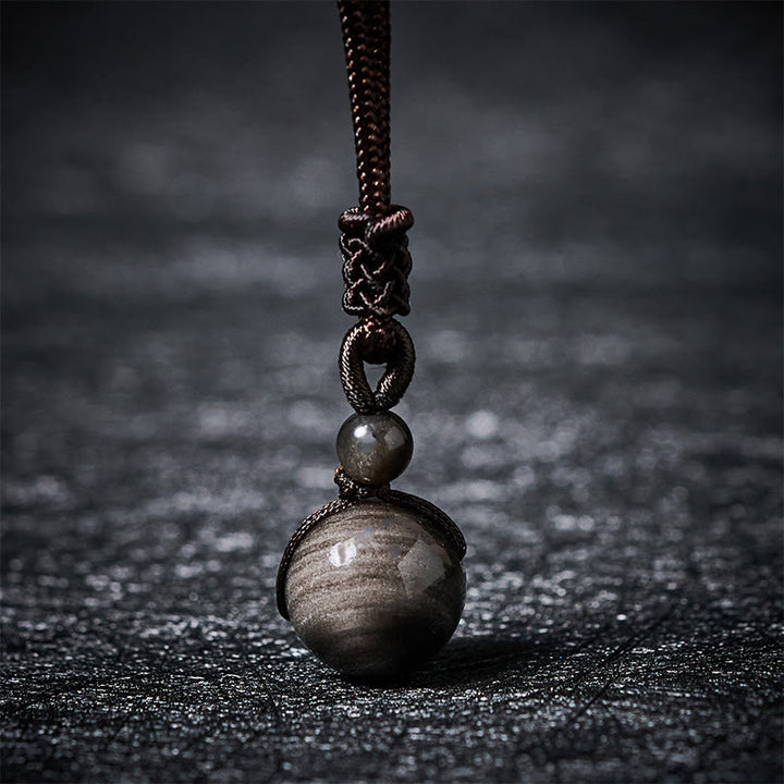 Buddha Stones Collier pendentif en obsidienne œil de tigre, obsidienne argentée, obsidienne dorée, obsidienne arc-en-ciel, symbole positif - Obsidienne à reflets argentés - 16 mm - image 5