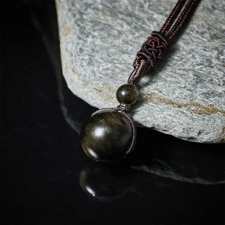 Buddha Stones Collier pendentif en obsidienne œil de tigre, obsidienne argentée, obsidienne dorée, obsidienne arc-en-ciel, symbole positif - image 10