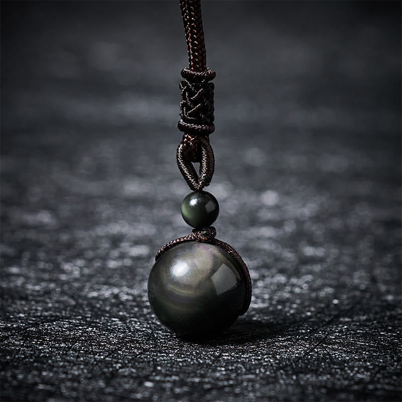 Buddha Stones Collier pendentif en obsidienne œil de tigre, obsidienne argentée, obsidienne dorée, obsidienne arc-en-ciel, symbole positif - Obsidienne arc-en-ciel - 16 mm - image 13