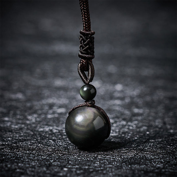 Buddha Stones Collier pendentif en obsidienne œil de tigre, obsidienne argentée, obsidienne dorée, obsidienne arc-en-ciel, symbole positif - Obsidienne arc-en-ciel - 16 mm - image 13