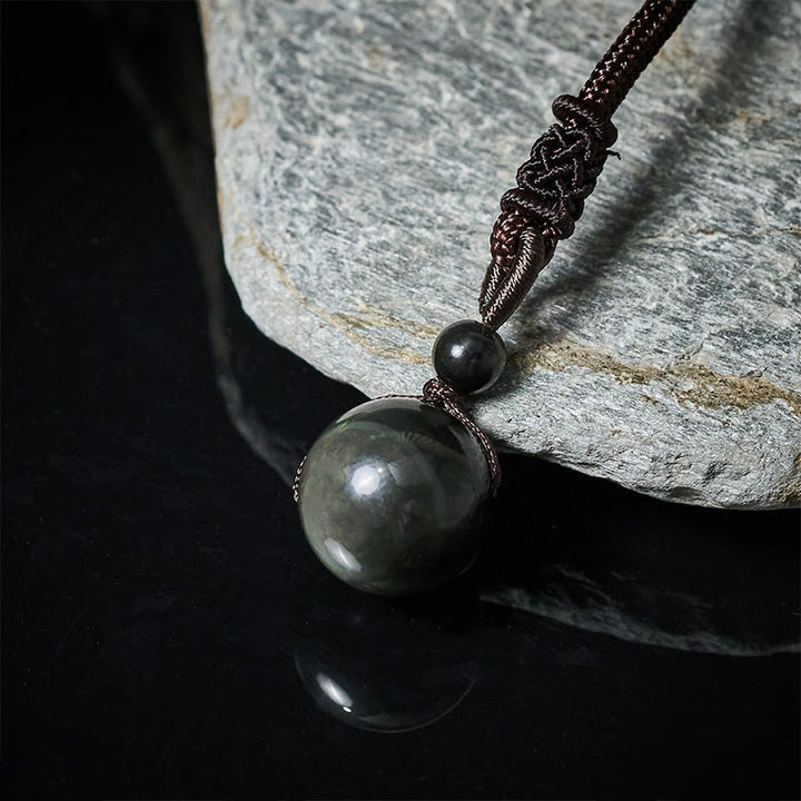 Buddha Stones Collier pendentif en obsidienne œil de tigre, obsidienne argentée, obsidienne dorée, obsidienne arc-en-ciel, symbole positif - image 14