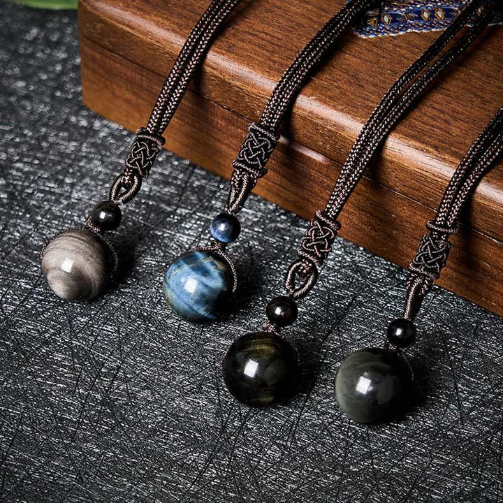 Buddha Stones Collier pendentif en obsidienne œil de tigre, obsidienne argentée, obsidienne dorée, obsidienne arc-en-ciel, symbole positif - image 0