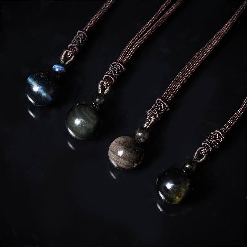 Buddha Stones Collier pendentif en obsidienne œil de tigre, obsidienne argentée, obsidienne dorée, obsidienne arc-en-ciel, symbole positif - image 18