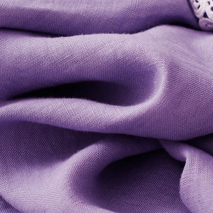 Buddha Stones Robe midi d'été sans manches en coton à revers en dentelle ajourée et poches - image 8