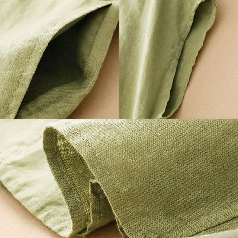 Buddha Stones Robe midi d'été sans manches en coton à revers en dentelle ajourée et poches - image 20