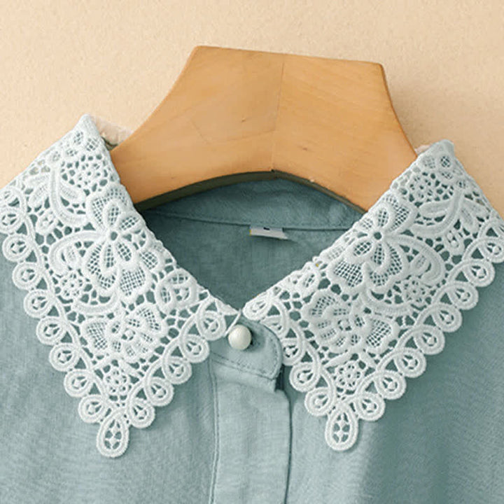 Buddha Stones Robe midi d'été sans manches en coton à revers en dentelle ajourée et poches - image 14
