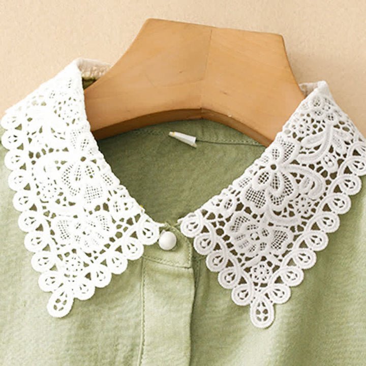 Buddha Stones Robe midi d'été sans manches en coton à revers en dentelle ajourée et poches - image 19