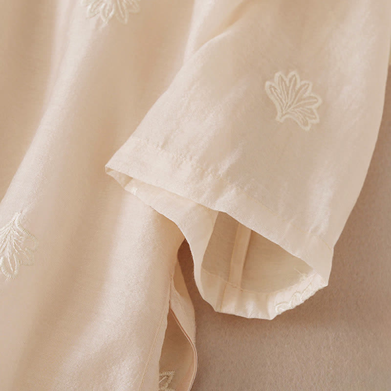 Buddha Stones Robe maxi à broderie florale, col montant à boutons brandebourg et fente latérale, manches mi-longues - image 9