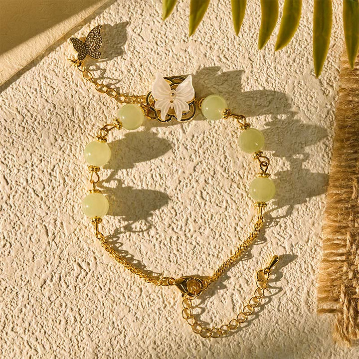 Buddha Stones Bracelet de bénédiction d'amour en perles de verre Liuli avec papillon - image 2