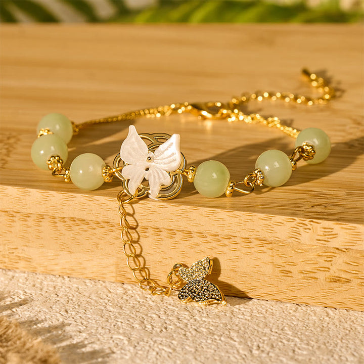 Buddha Stones Bracelet de bénédiction d'amour en perles de verre Liuli avec papillon - image 6