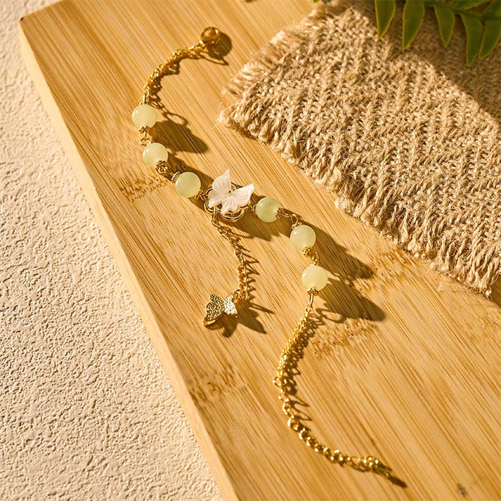 Buddha Stones Bracelet de bénédiction d'amour en perles de verre Liuli avec papillon - image 4