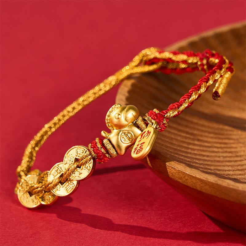 Buddha Stones Bracelet porte-bonheur Année du Cheval, fil rouge, cinq pièces de l'empereur - image 1